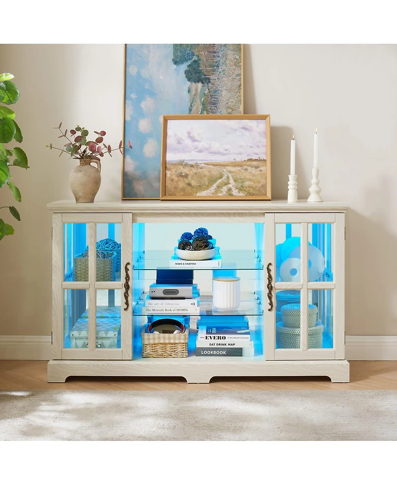 Streamdale Furniture 2-Door Glass Cabinet with Rgb Lights and Adjustable Shelves
