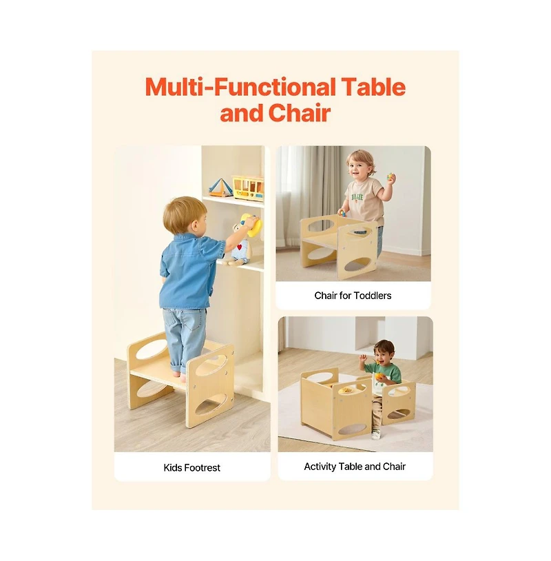 Slickblue Wooden Montessori Toddler Table and Chair Set with Adjustable Height for Eating and Learning