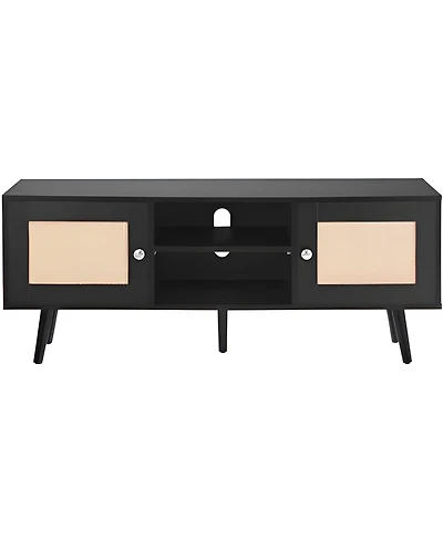Slickblue Rattan Tv Console with Adjustable Shelves, Media Cabinet Stand for Living Room & Bedroom