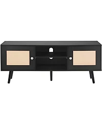 Slickblue Rattan Tv Console with Adjustable Shelves, Media Cabinet Stand for Living Room & Bedroom