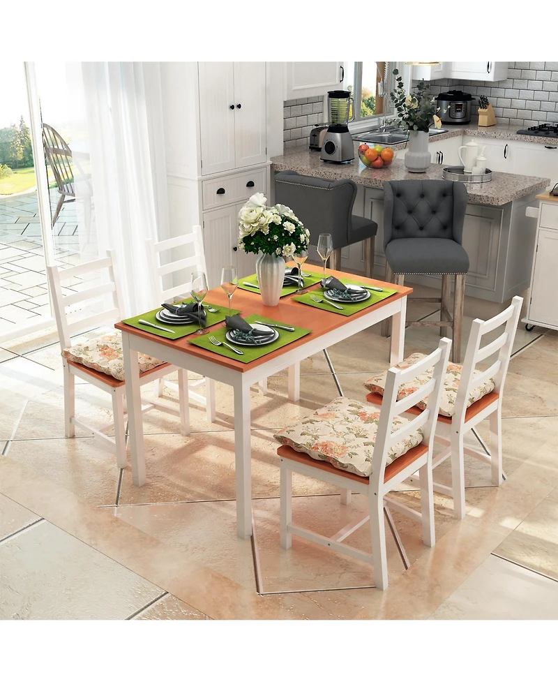 Flynama 5 Piece Dining Table Set with 4 Chairs, Solid Pine Wood