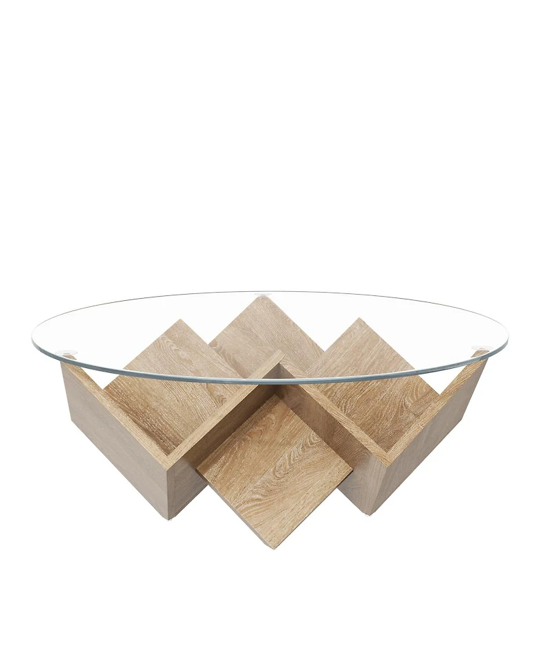 Streamdale Furniture Round Glass Coffee Table with Art Deco Base and Storage