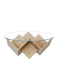 Streamdale Furniture Round Glass Coffee Table with Art Deco Base and Storage