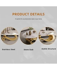 Streamdale Furniture Gold Metal Coffee Table with Stainless Steel Pedestal and Faux Marble Top