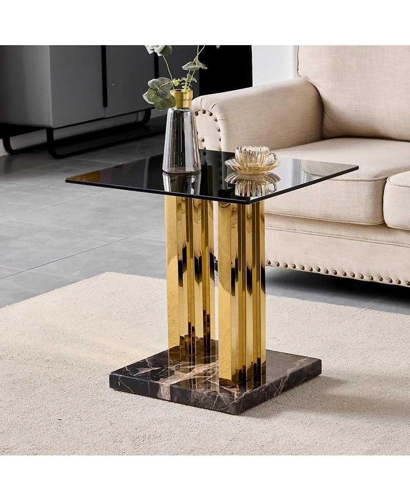 Streamdale Furniture Modern Glass and Marble Side Table with Legs