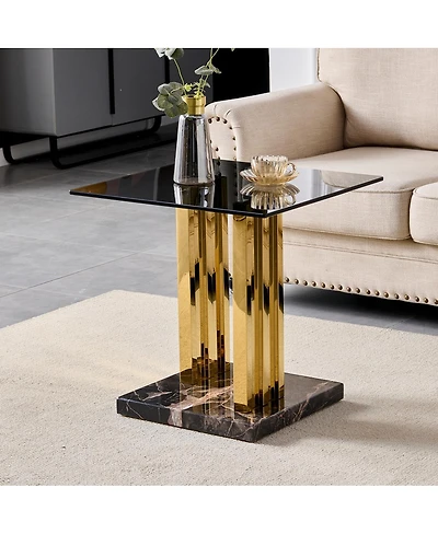 Streamdale Furniture Modern Glass and Marble Side Table with Legs