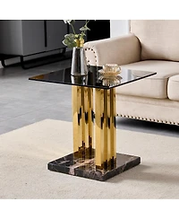 Streamdale Furniture Modern Glass and Marble Side Table with Legs