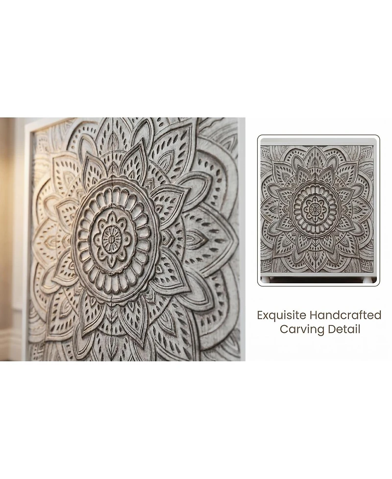Streamdale Furniture 60" Boho Mandala 3D Embossed 4-Door Sideboard Buffet Cabinet