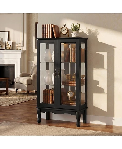 Streamdale Furniture Streamdale Lighted 3-Tier Glass Curio Cabinet with Adjustable Shelves and Mirrored Back