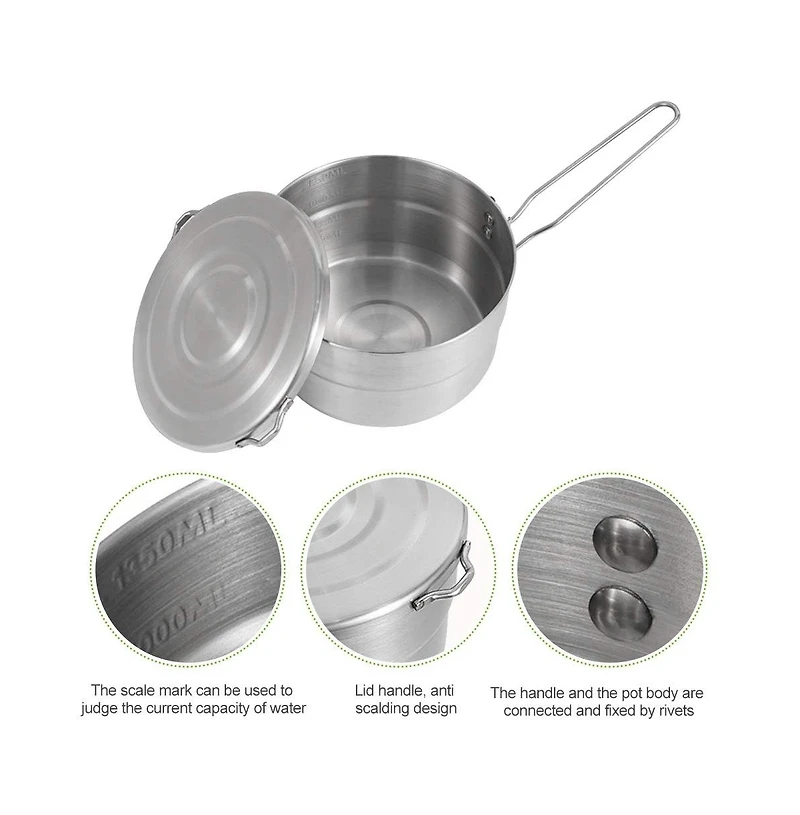 Piscifun Stainless Steel Camping Cook Pot With Folding Handle Lid For Outdoor Hiking Picnic