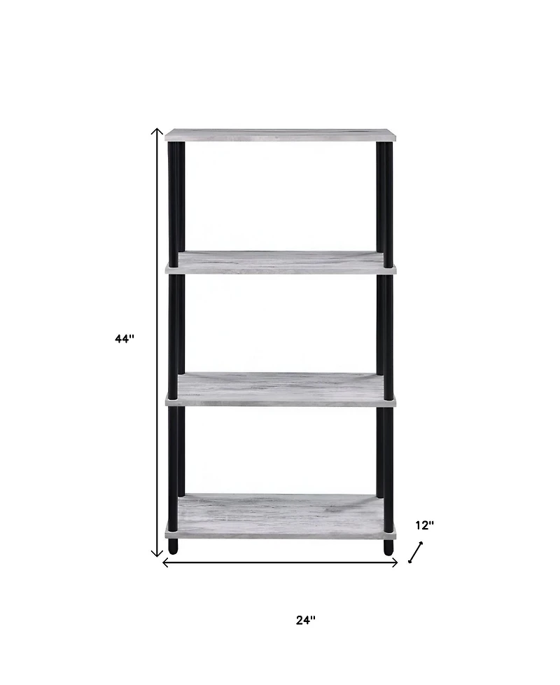 HomeRoots 44" Distressed Metal and Wood Four Tier Etagere Bookcase