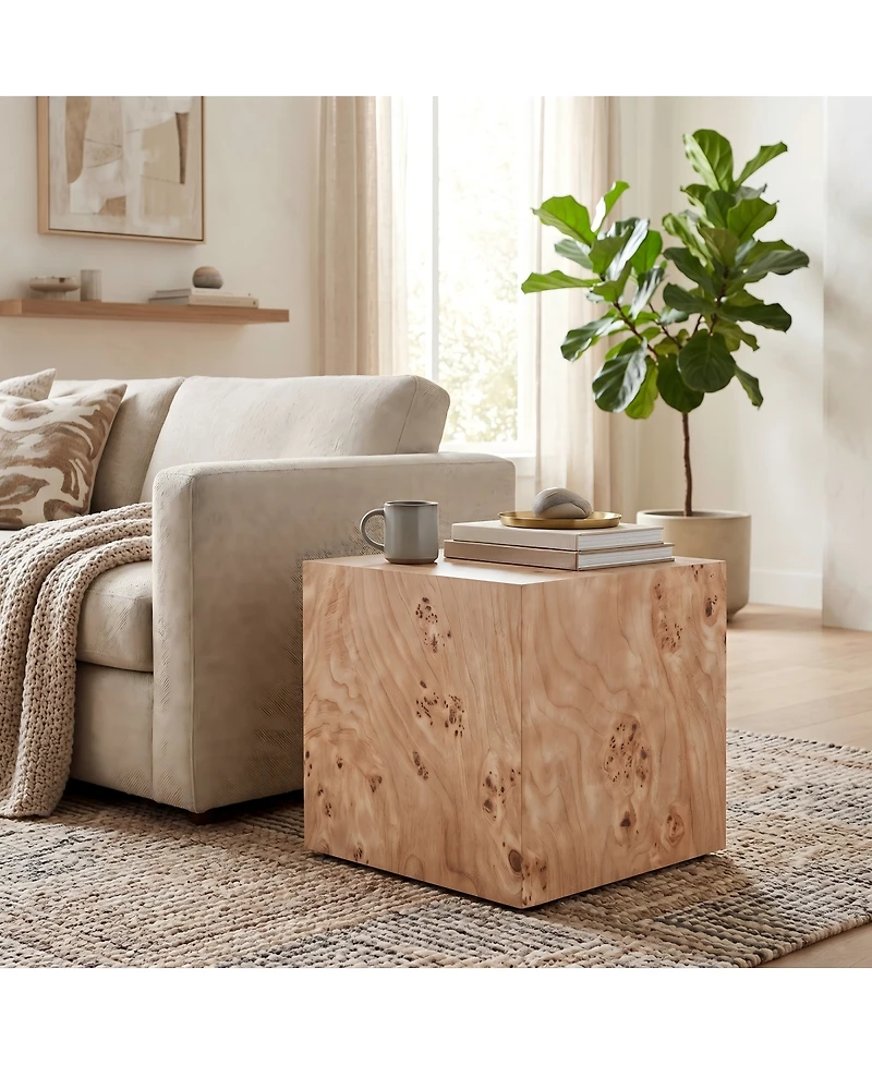 Streamdale Furniture Natural Wood-Grain Mdf Wabi-Sabi Square Coffee and Side Table, 15.7