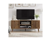 sumyeg Mid-Century Modern Tv Stand Cabinet with Adjustable Shelves and Solid Wood