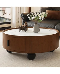 Streamdale Furniture 35" Round Marble-Look Coffee Table with Storage and Ball Feet