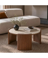 Streamdale Furniture Modern Round Sintered Stone Coffee Table with Walnut Legs