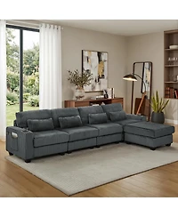 Streamdale Furniture L-Shaped Corduroy Modular Sectional Sofa with Storage and Cup Holders