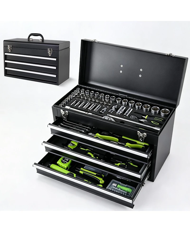 Streamdale Furniture 465-Piece Mechanics Tool Set with 3-Drawer Heavy Duty Metal Box Repair Tool Kit