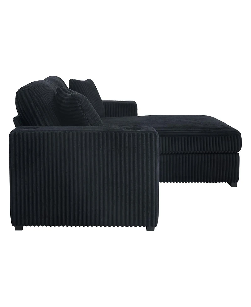 Streamdale Furniture 86.5" L-Shaped Corduroy Sectional Sofa with Cup Holders and Charging Ports