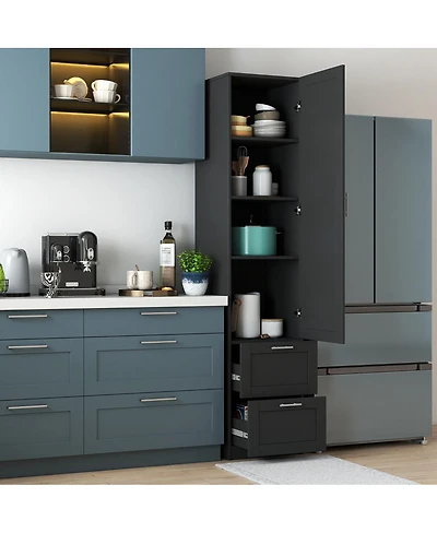 Streamdale Furniture Tall Kitchen Pantry Freestanding Cabinet with Door and Two Drawers