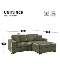 Streamdale Furniture 86.5" Corduroy L-Shaped Sectional Sofa with Usb Ports and Cup Holders
