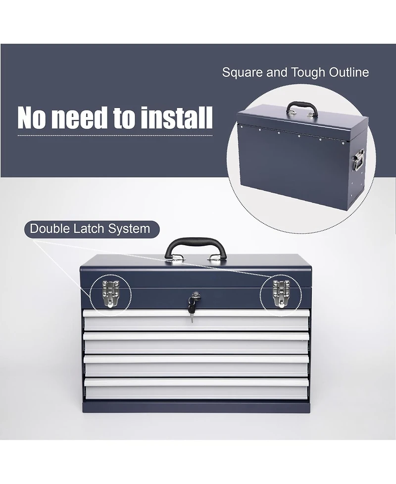 Streamdale Furniture Heavy Duty 21-Inch 4-Drawer Portable Metal Tool Box Chest Organizer