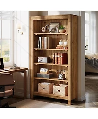 Tribesigns 5-Tier Tall Bookcase Solid Wood Large Bookshelf Heavy Duty