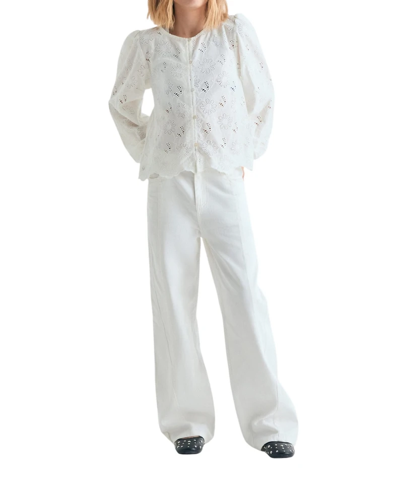 Scalpers Women's Perforated Floral-Print Blouse