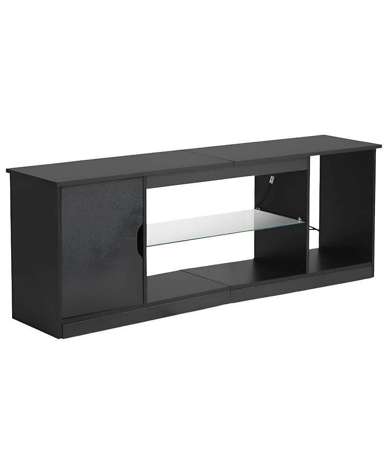 Slickblue Entertainment Center Tv Stand with Glass Shelf, Adjustable Shelves and Led Light Strip