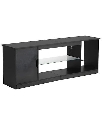 Slickblue Entertainment Center Tv Stand with Glass Shelf, Adjustable Shelves and Led Light Strip