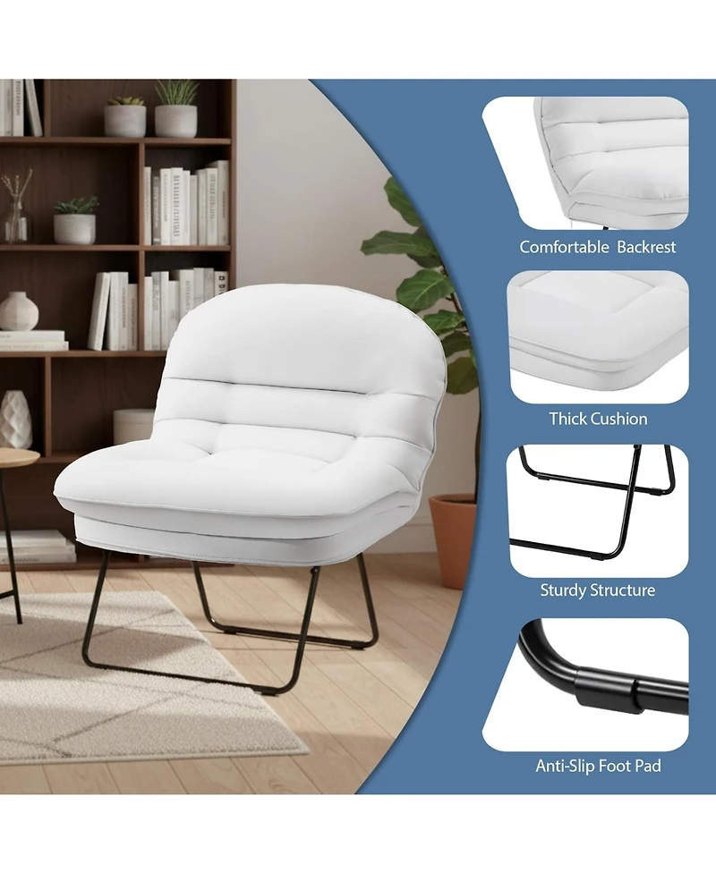 Yiortwo Foldable Faux Leather Outdoor Lounge Chair Adjustable Backrest Patio Bedroom Dorm Seat