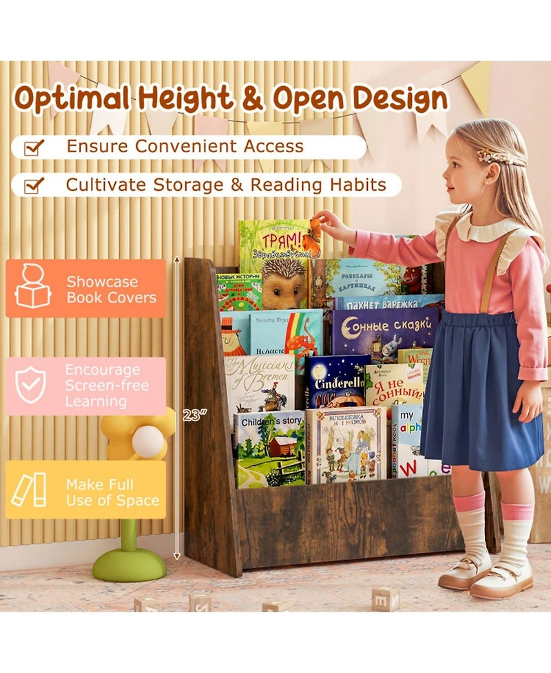 Sugift 4-Tier Kids Bookshelf with Deep Compartments for Bedroom