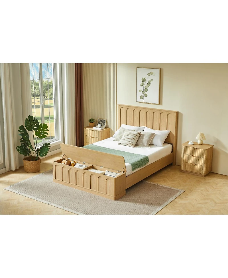 Streamdale Furniture Queen Hydraulic Storage Bed Frame, Wood Platform with Footboard Bench