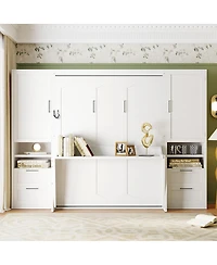 Streamdale Furniture Queen Size Murphy Bed with Closet, Drawers and Shelves