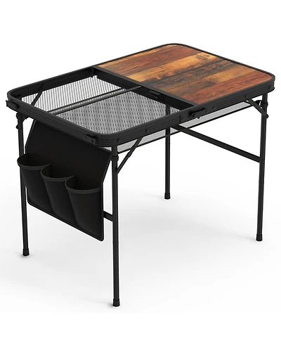 Mountaintop Foldable Camping Table Collapsible Picnic Aluminum Alloy Grill Stand 66LBS Max Load Height Adjustable Bbq Table with Adjustable