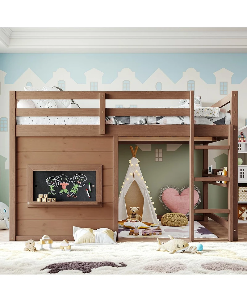 Streamdale Furniture Full Size Loft Bed with Slide, Chalkboard and Bookshelf