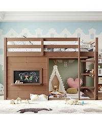 Streamdale Furniture Full Size Loft Bed with Slide, Chalkboard and Bookshelf
