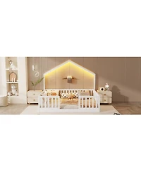 Streamdale Furniture Full Floor Bed with High Rails and Light for Kids