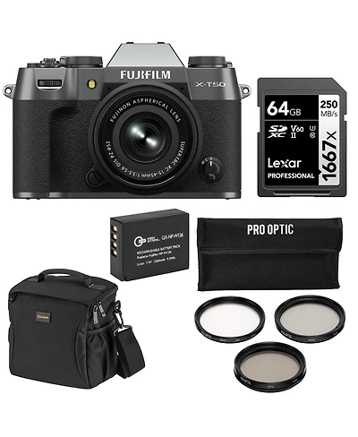 Fujifilm X-T50 Mirrorless Camera with Xc 15-45mm for3.5-5.6 Ois Pz Lens, Bundle with Extra Battery, 64GB Memory Card, Shoulder Bag and 52mm