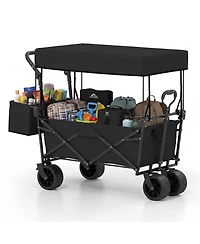 Costway Folding Utility Wagon with Detachable Canopy, Collapsible Garden Cart