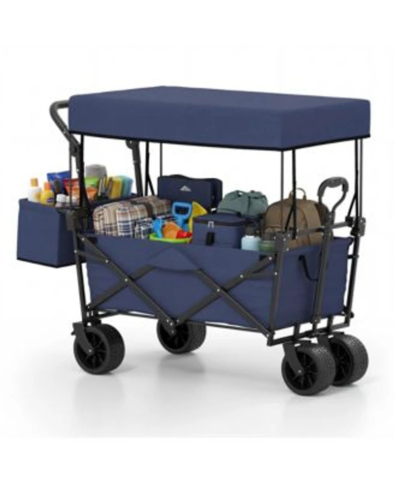 Costway Folding Utility Wagon With Detachable Canopy Collapsible Garden Cart