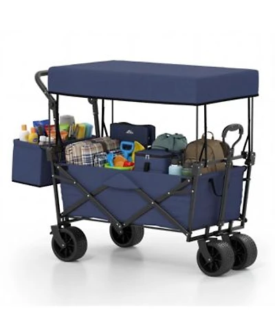 Costway Folding Utility Wagon With Detachable Canopy Collapsible Garden Cart