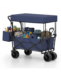 Costway Folding Utility Wagon With Detachable Canopy Collapsible Garden Cart