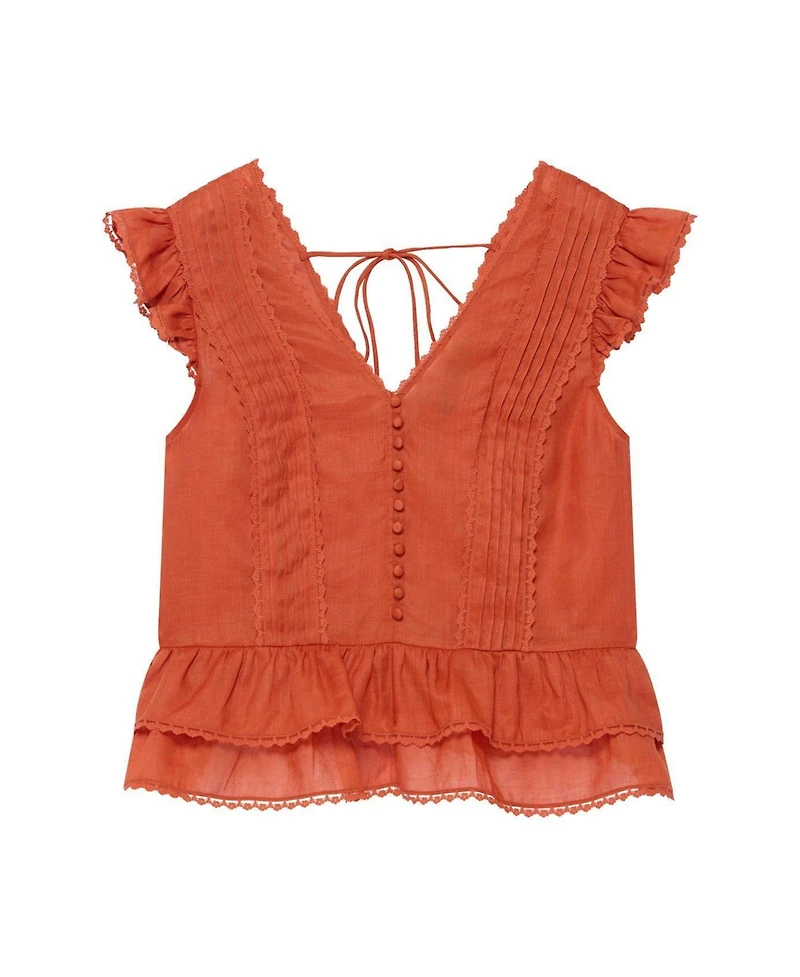 Mint Velvet Women's V-Neck Ruffle Sleeveless Ramie Blouse