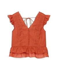 Mint Velvet Women's V-Neck Ruffle Sleeveless Ramie Blouse