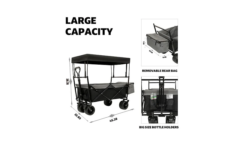 Mountaintop 480Lbs Collapsible Wagon with Canopy,7" All-Terrain Wheels,Foldable Large Capacity,Mosquito Net,Camping Shopping Sports Garden