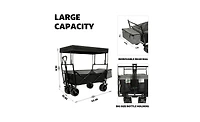 Mountaintop 480Lbs Collapsible Wagon with Canopy,7" All-Terrain Wheels,Foldable Large Capacity,Mosquito Net,Camping Shopping Sports Garden
