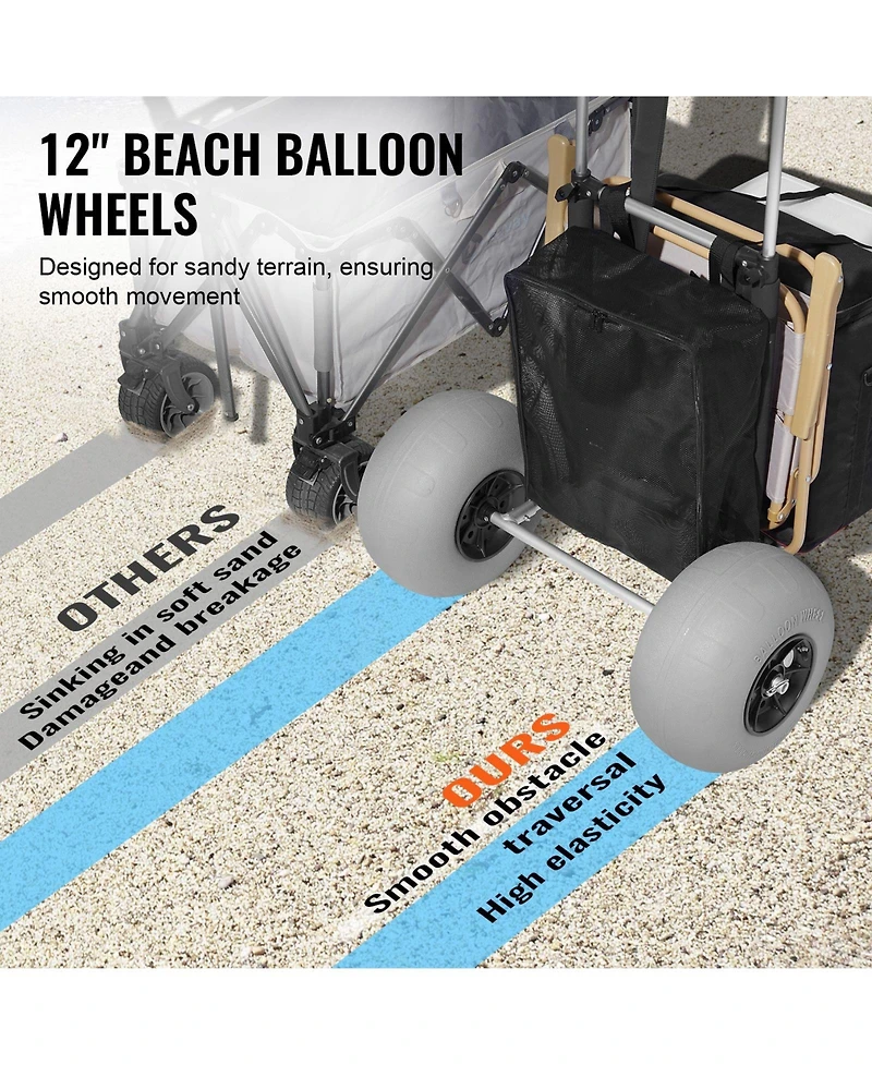 Mountaintop Beach Dolly with Big Wheels for Sand, 29.9" x 15.4" Cargo Deck, 12" Balloon Wheels, Folding Sand Cart, 165LBS Capacity