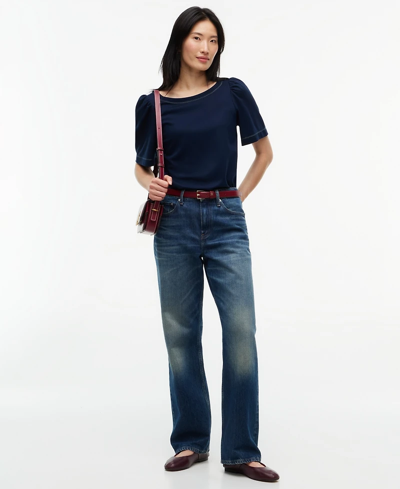 Tommy Hilfiger Women's Boat Neck Short-Sleeve Topstitch T-Shirt