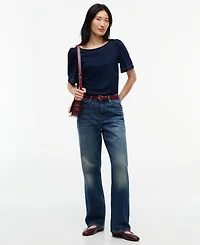 Tommy Hilfiger Women's Boat Neck Short-Sleeve Topstitch T-Shirt