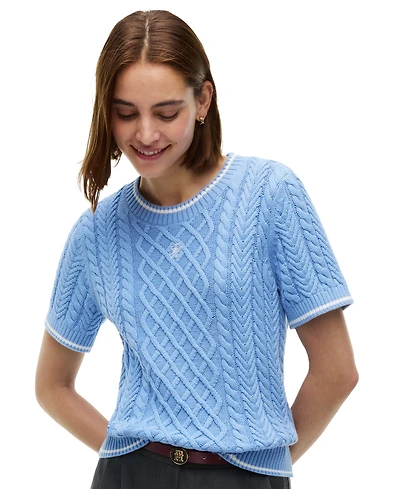 Tommy Hilfiger Women's Heritage Cable-Knit Short-Sleeve Sweater